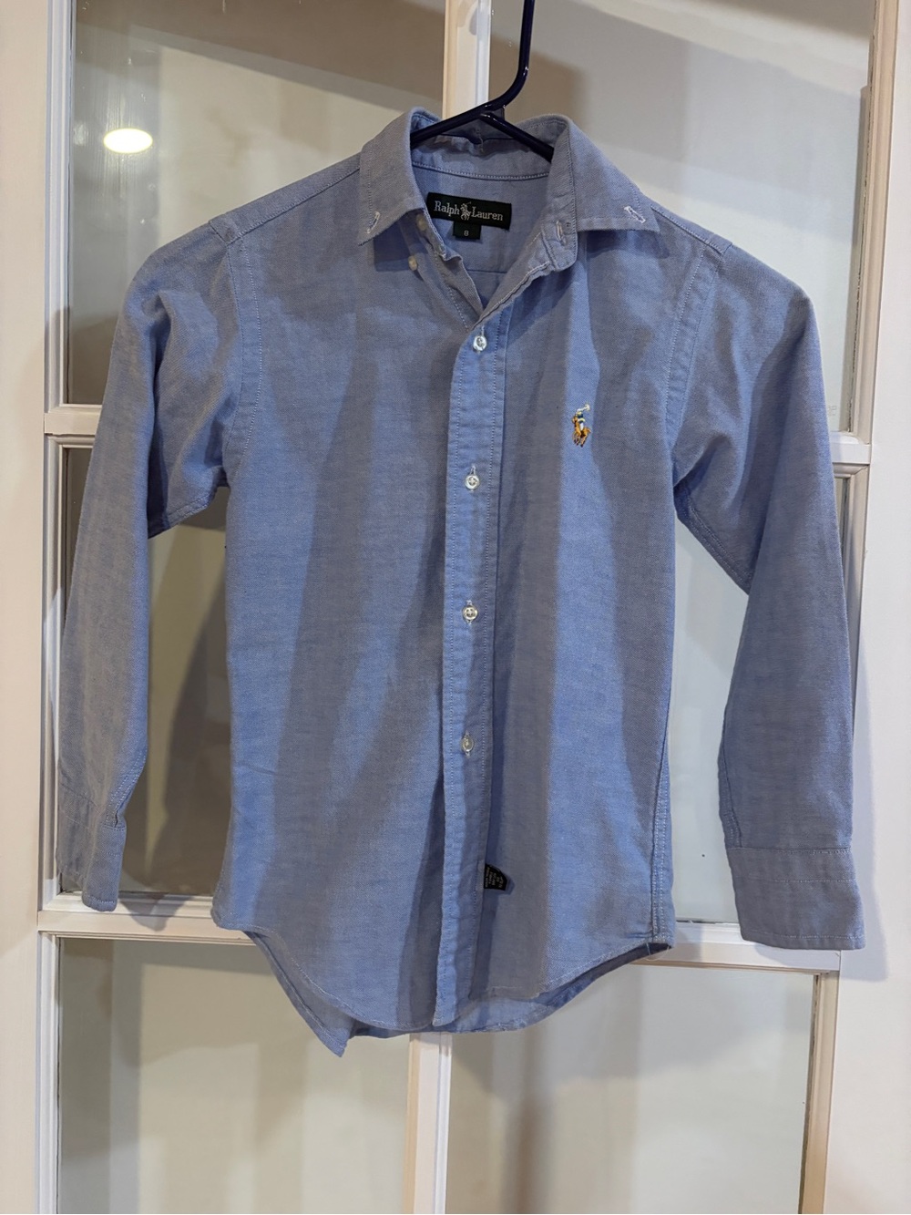 Vintage Polo By Ralph Lauren Shirt Boys 8 Blue Oxford Long Button Down USA 90s